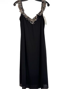NWT Profile Black Slip Dress with Snakeskin Trim Size Large
